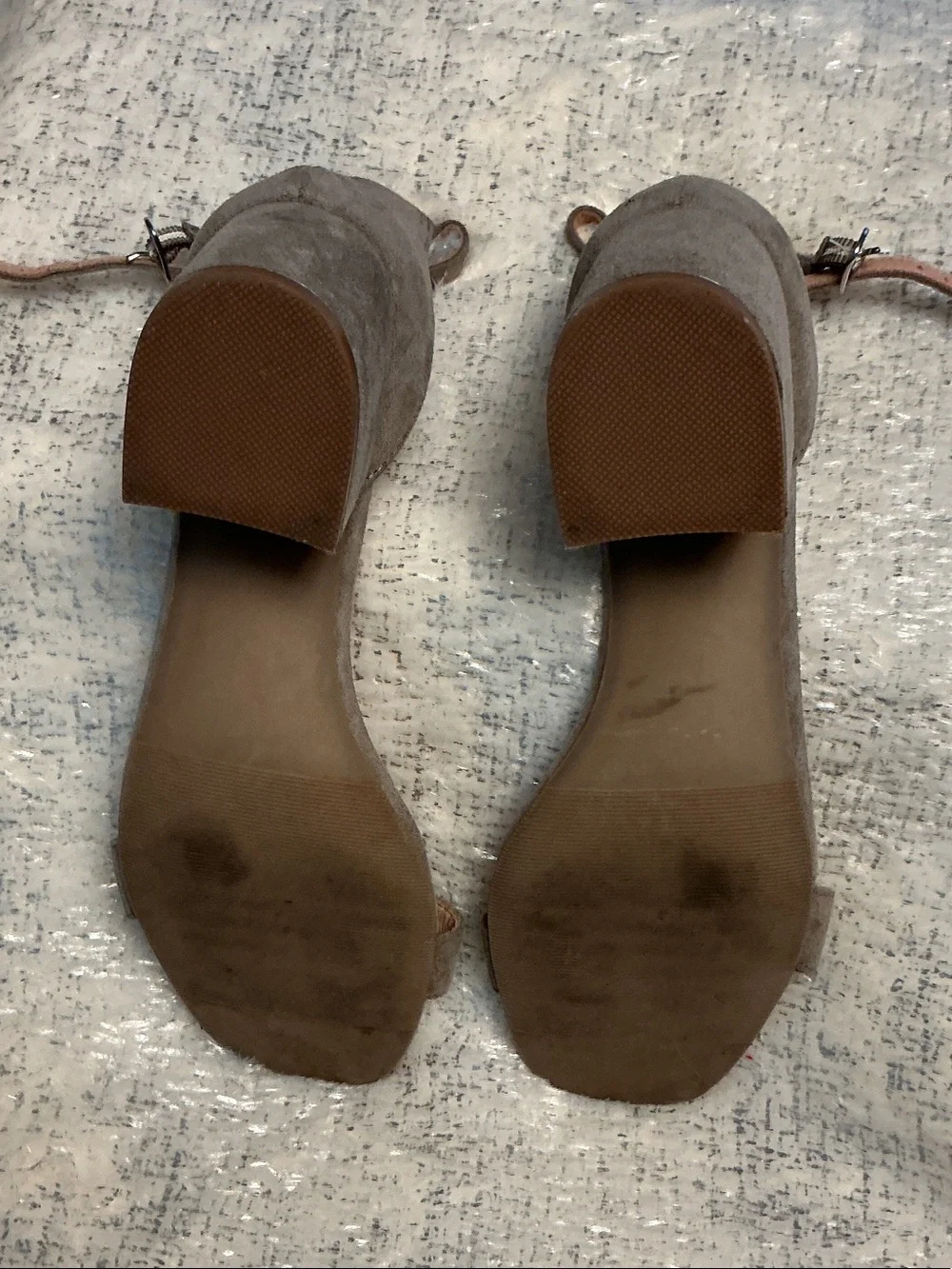 Madden Girl Taupe Suede Like ( Textile) Ankle-Strap Block Heel Sandals